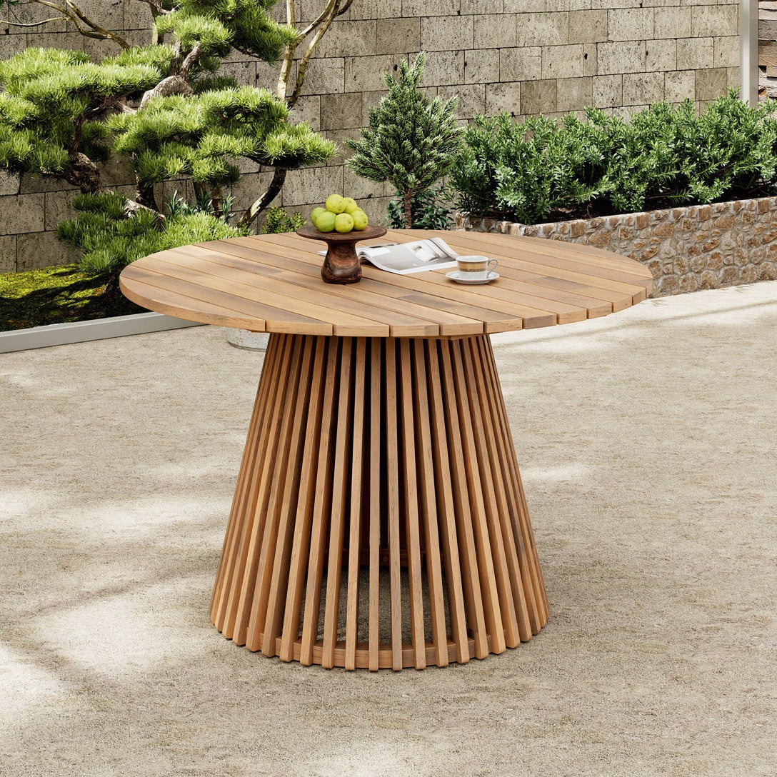 ADOUER WOOD Solid Wood Slatted Pedestal Outdoor Dining Table