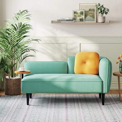 Compact Aqua Linen Sofa with Stylish Rounded Arms and Acacia Wood Frame