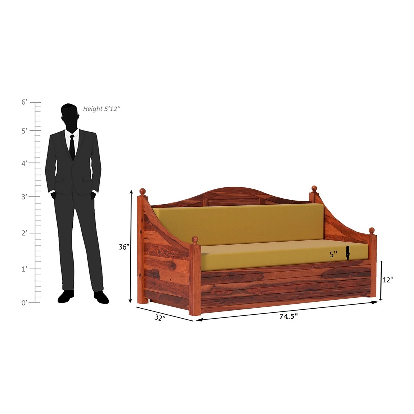 ADOUER WOOD Sheesham Wood Classic Design Honey Polish Sofa Cum Bed