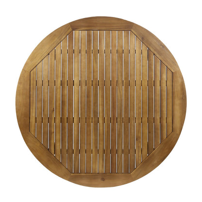 ADOUER WOOD Round Slatted Wooden Patio Table with 4 Matching Armchairs