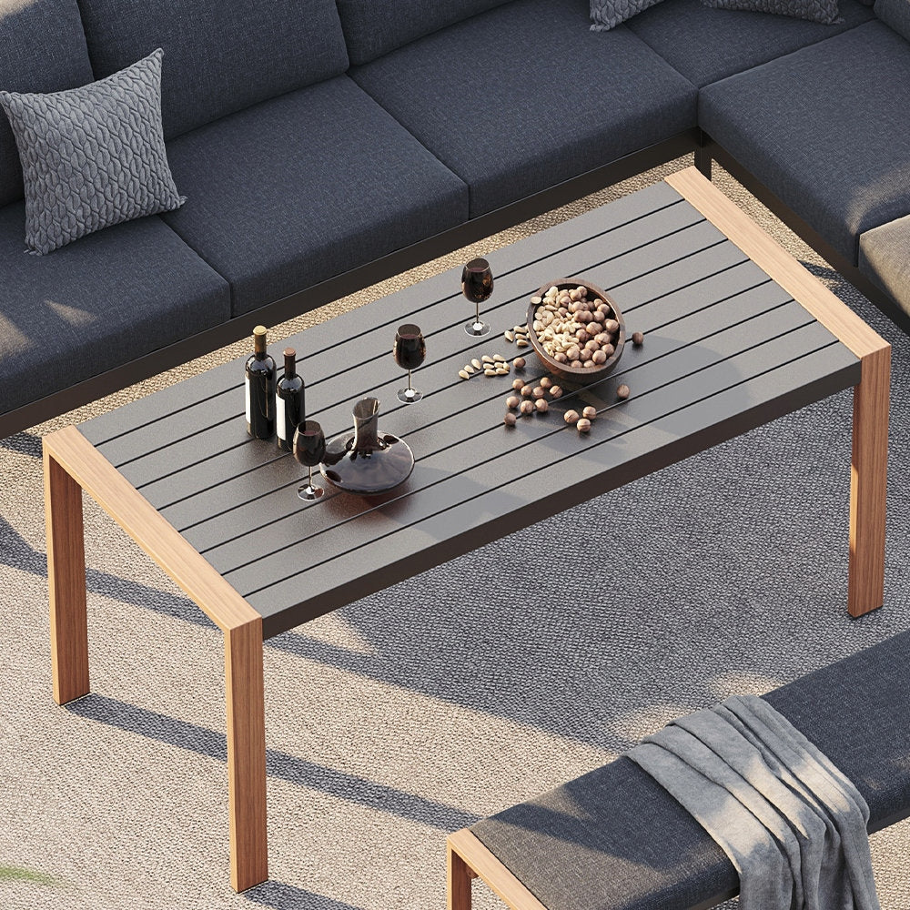 Adouer Wood Signature Series: Contemporary 7-Seater Patio Sofa with Integrated Dining Table and Bench