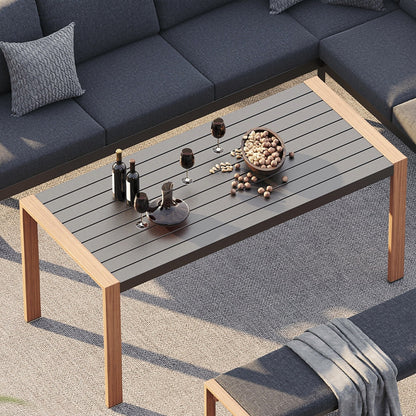 Adouer Wood Signature Series: Contemporary 7-Seater Patio Sofa with Integrated Dining Table and Bench
