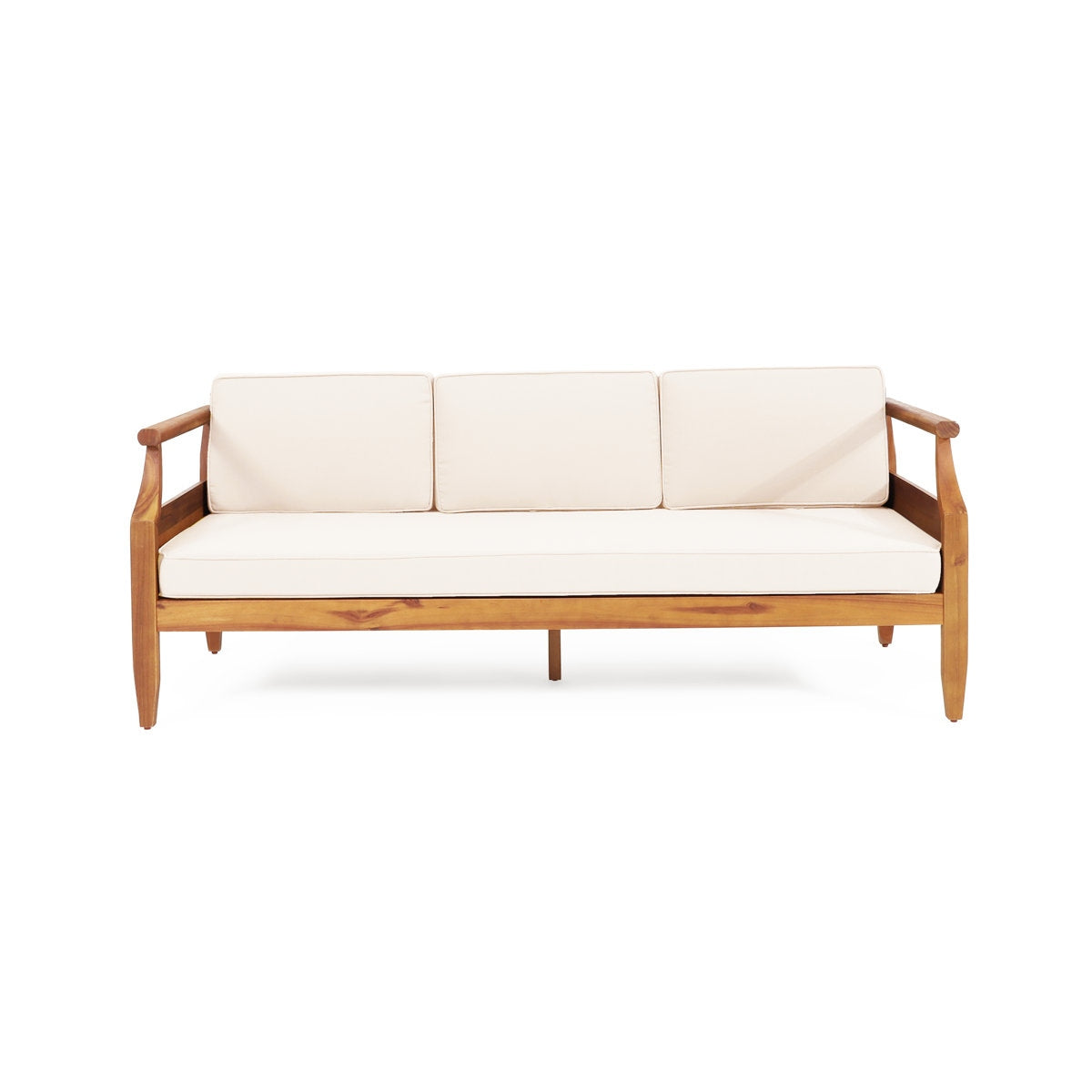 Adouer Wood Designer Acacia Wooden Sofa with Soft Velvet Cushions – Luxury 3-Seater for Living Room