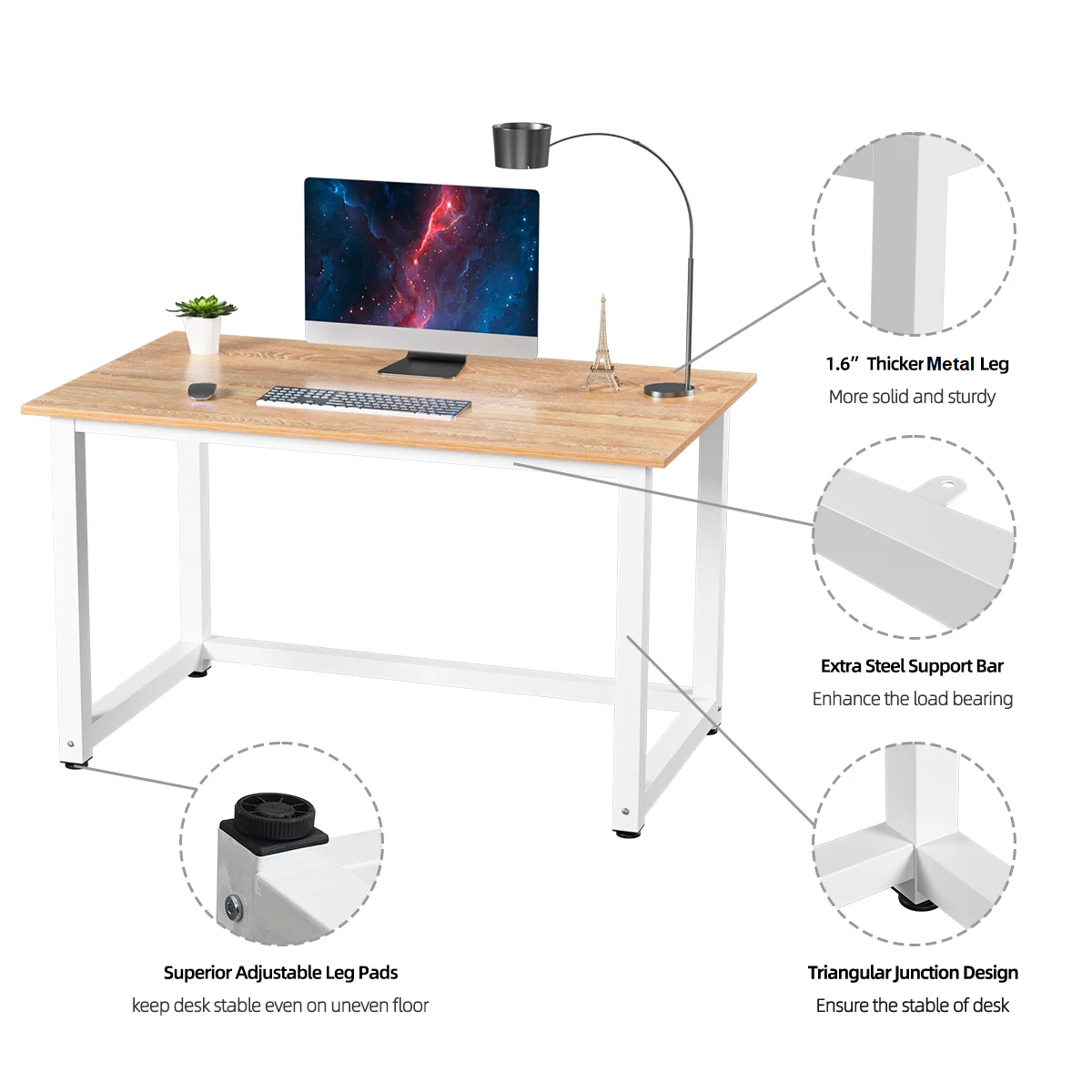 Great Choice Solid Wood Black Top & White Frame/Leg Study and Computer Table for Home & Office