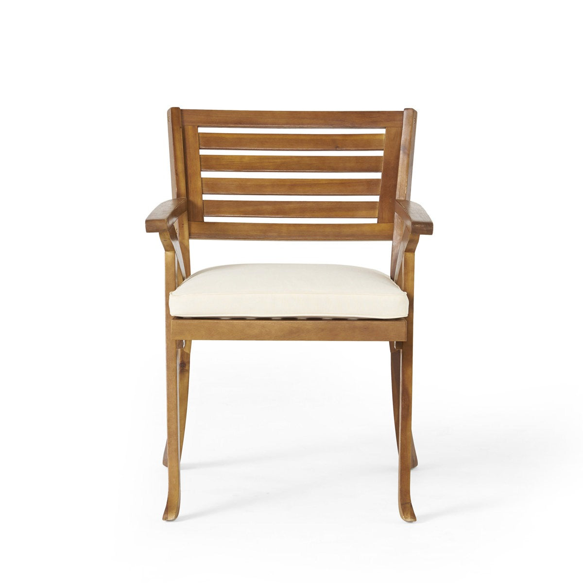 Adouer Wood Round 4-Seater Acacia Wood Patio Dining Set with Slatted Table and Cream Cushioned Armchairs