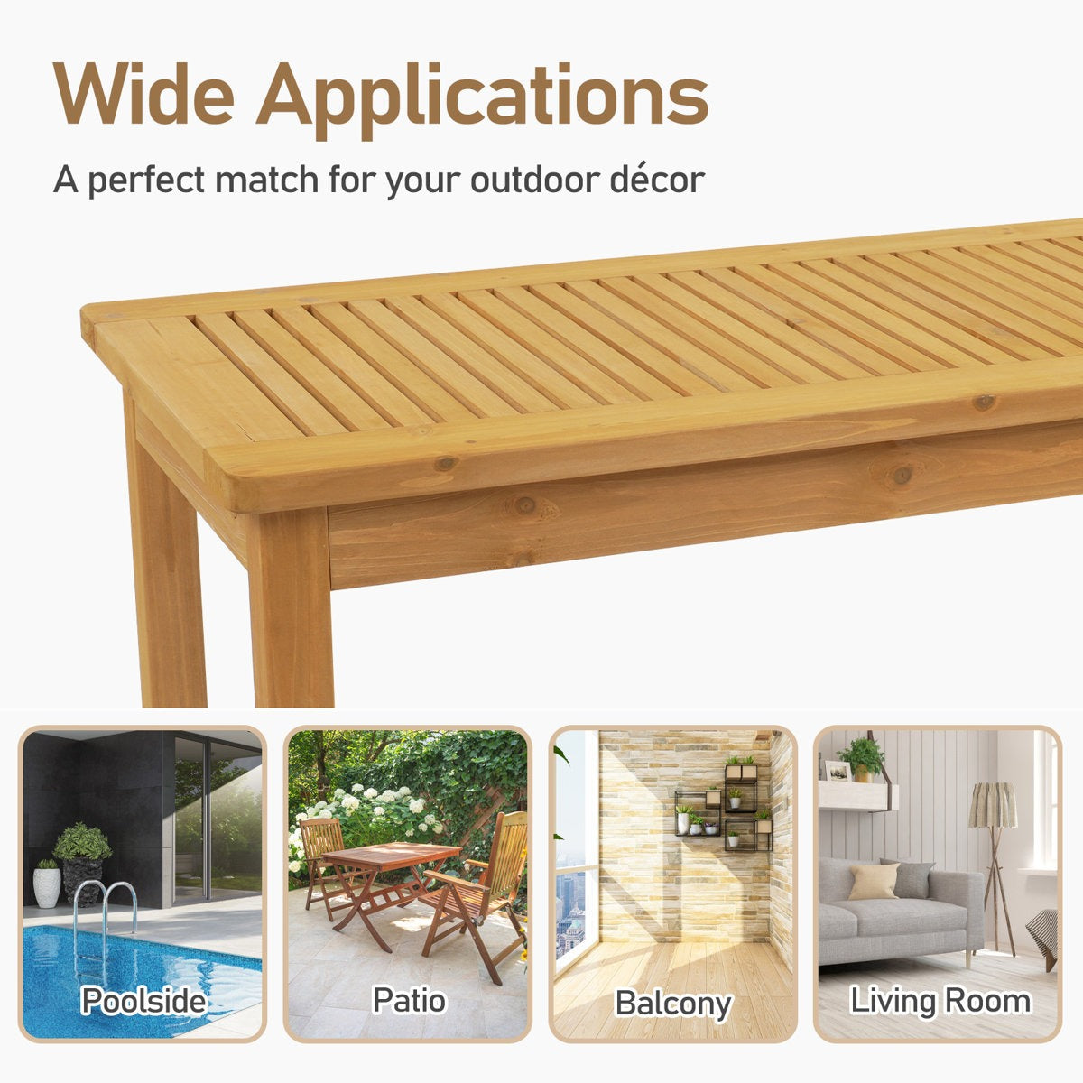 ADOUER WOOD Weather-Resistant Timber Garden Table with Slatted Top with Exterior PU Finish