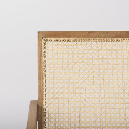 Acacia Wood Cane Back Arm Chair with Cotton Seat