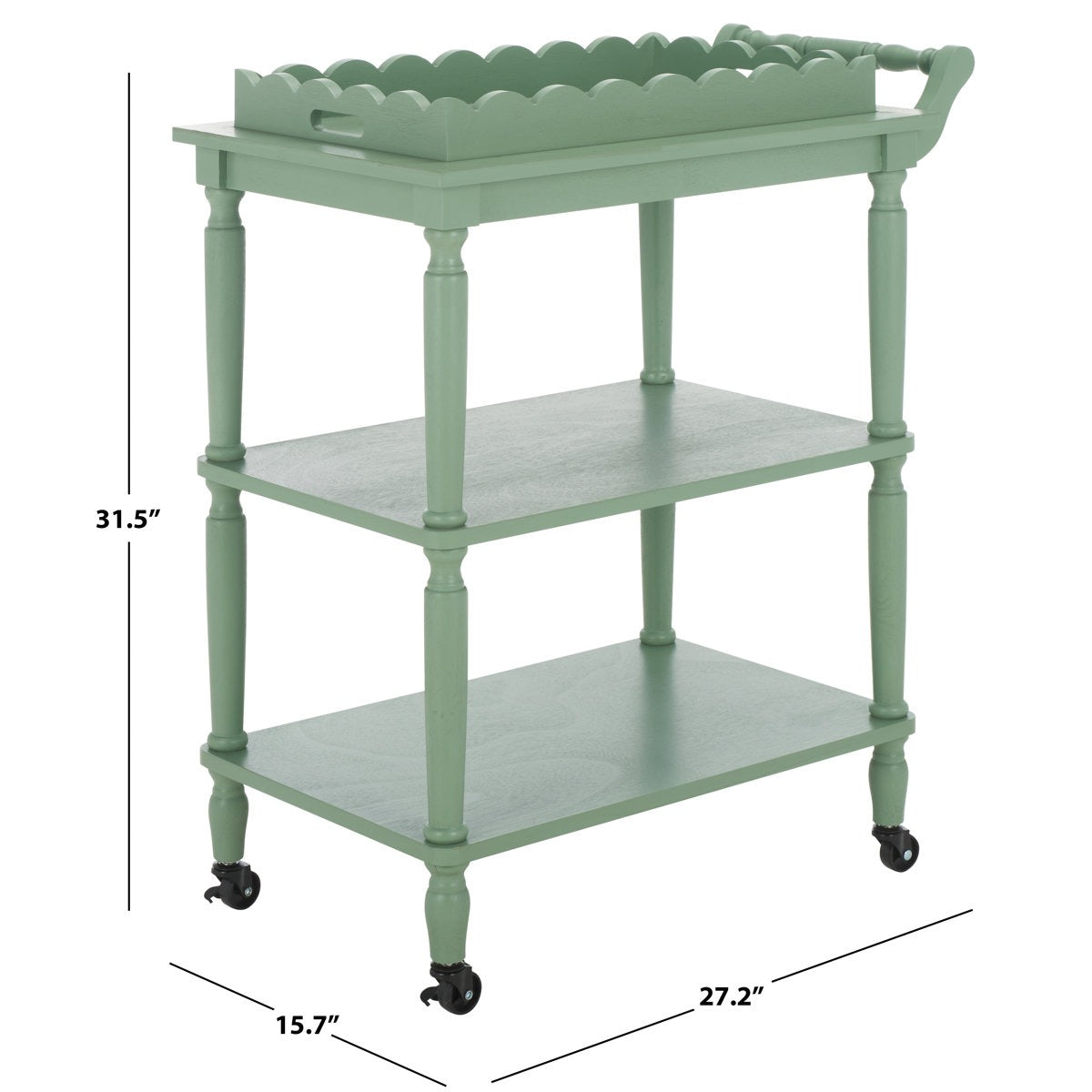 ADOUER WOOD  3-Tier Rolling Bar Cart with Removable Scalloped Tray and Spindle Legs