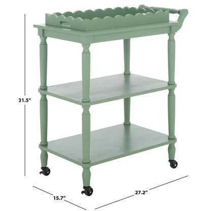 ADOUER WOOD  3-Tier Rolling Bar Cart with Removable Scalloped Tray and Spindle Legs