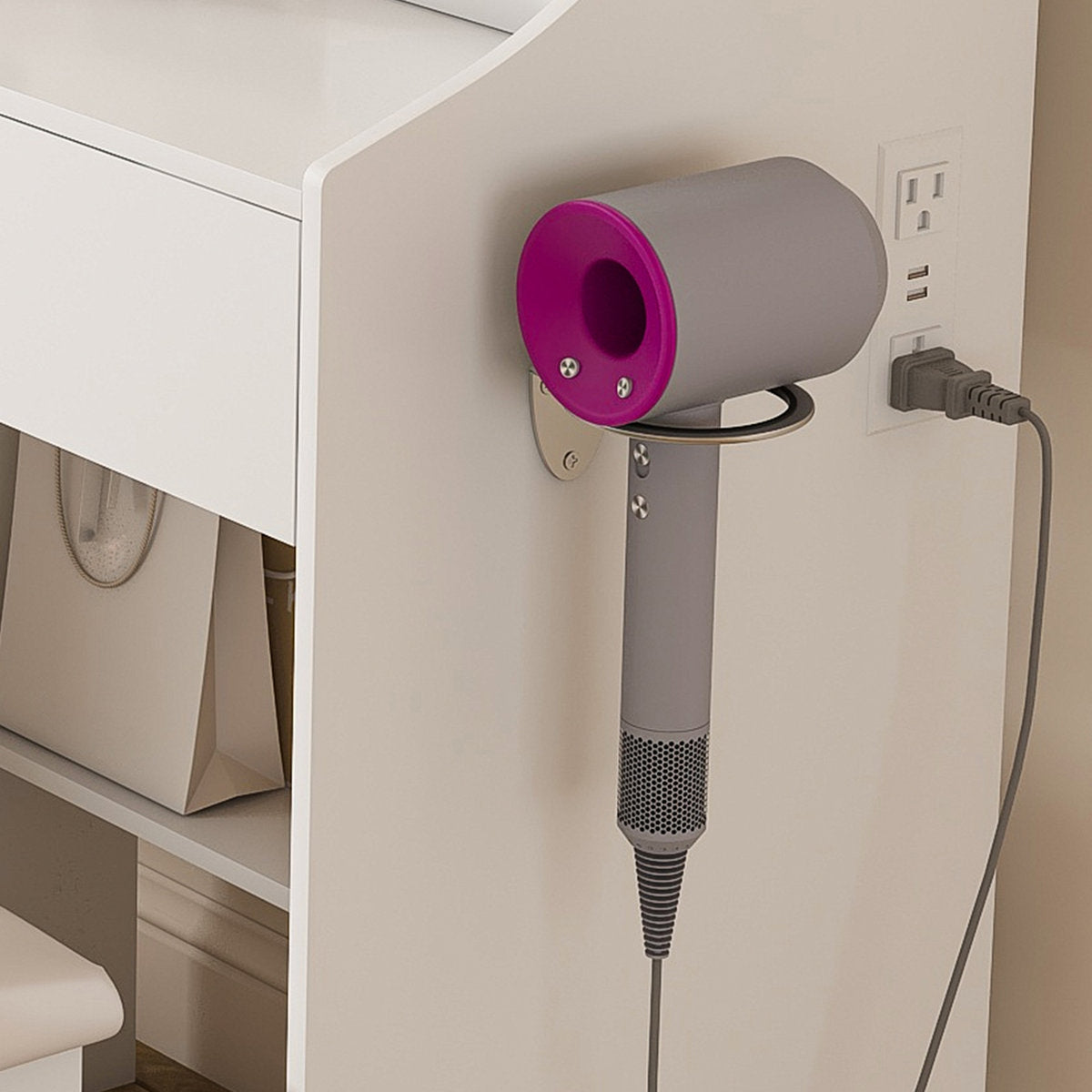 Handcrafted Solid Wood Vanity Station – Vertical Shelving Suite with Built-in Wireless Charging