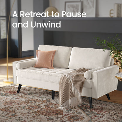 Modern Tufted Velvet 3 Seater Sofa with Solid Wood Base