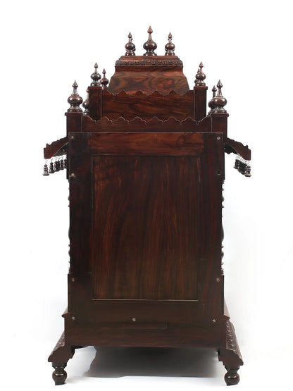 Intricately Carved Indian Style Sheesham Wood Mandir - Walnut Finish