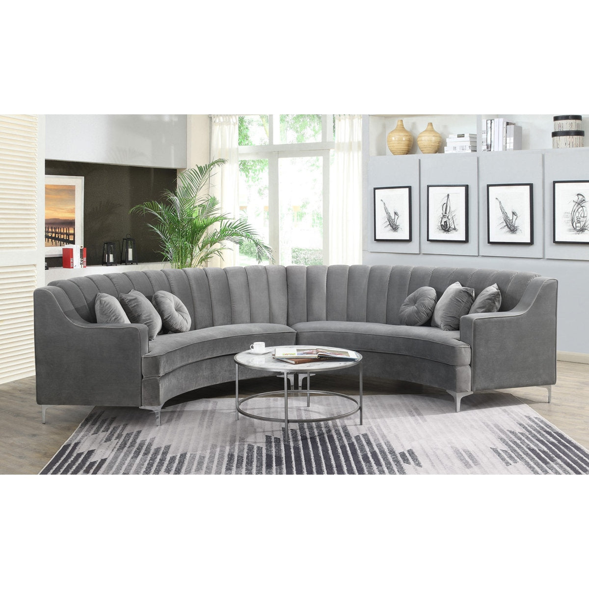 Luxurious Velvet Curved 6 Seater Sofa stainless steel Leg