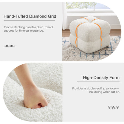 Contemporary Square Boucle Ottoman with Puffy Scalloped Design