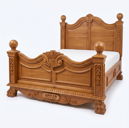 Adouer Wood Royal Solid Wood King Bed | Premium Teak Finish