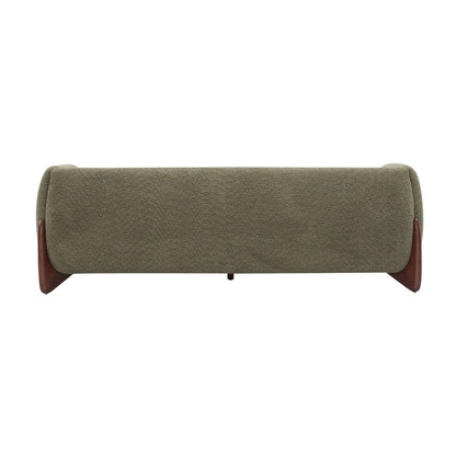 Elegant Boucle Sofa with Curved Sheesham Base