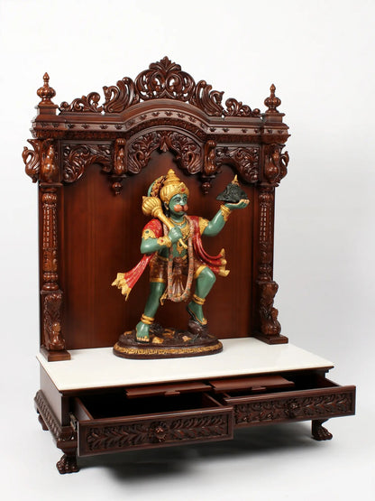 Premium Walnut Finish Sheesham Wood Pooja Mandir with Majestic Arch Design