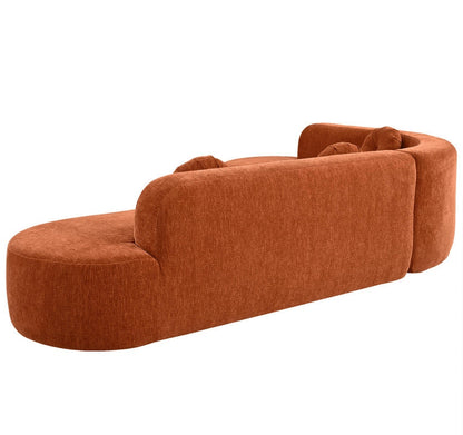 Curved Modular Velvet 6 Seater Sofa with Acacia Wood Base
