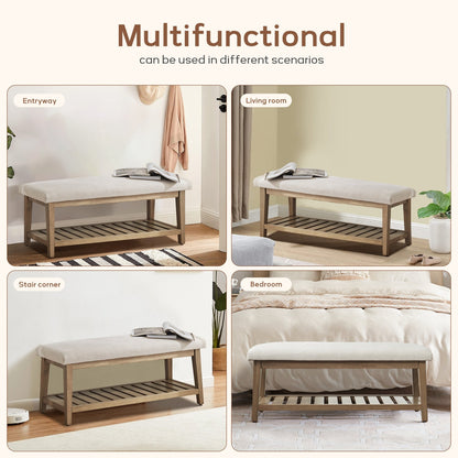 A-Frame Solid Wood Storage Bench with Premium Cotton Upholstery