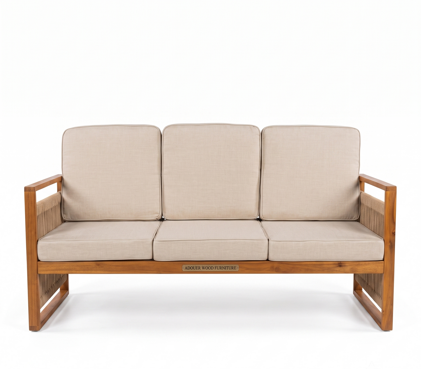 ADOUER WOOD Coastal Modern 3-Seat Outdoor Sofa – Natural Acacia Wood & Wrapped Rope Accent