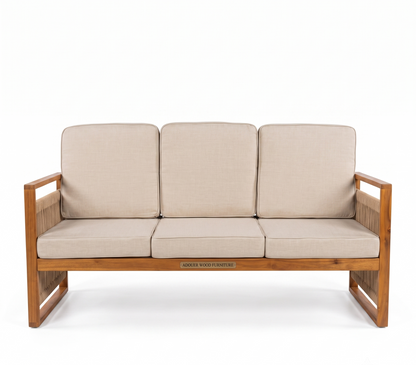 ADOUER WOOD Coastal Modern 3-Seat Outdoor Sofa – Natural Acacia Wood & Wrapped Rope Accent