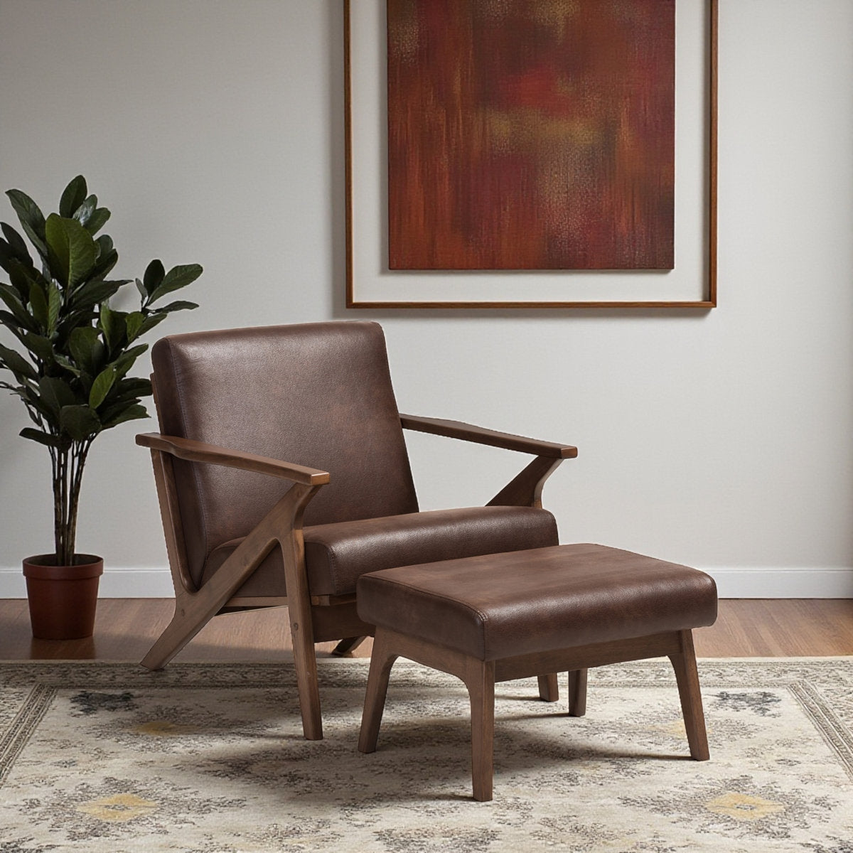 Relaxing Sheesham Wood Lounge Chair with Matching Footstool