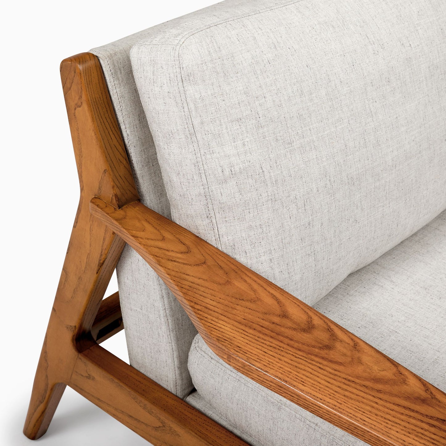 Adouer Wood Solid Wood 3 Seater Sofa in Natural Finish with Plush Cotton Comfort