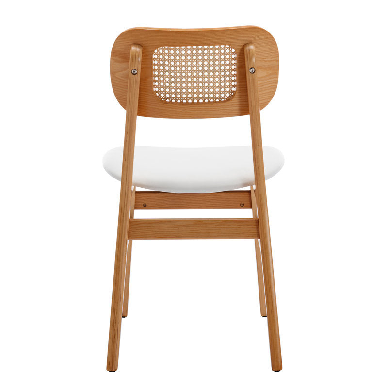 ADOUER WOOD Natural Wood Finish Dining Table with 6 Upholstered Chairs featuring Breathable Cane Backrests