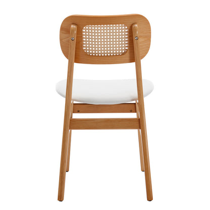ADOUER WOOD Natural Wood Finish Dining Table with 6 Upholstered Chairs featuring Breathable Cane Backrests