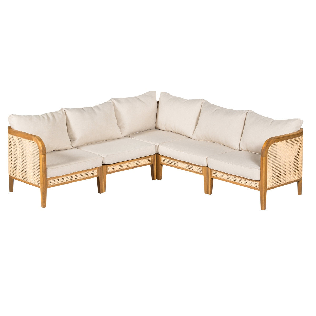 Weather-Resistant Acacia and Cane Outdoor Sofa with Cream Polyester Cushions