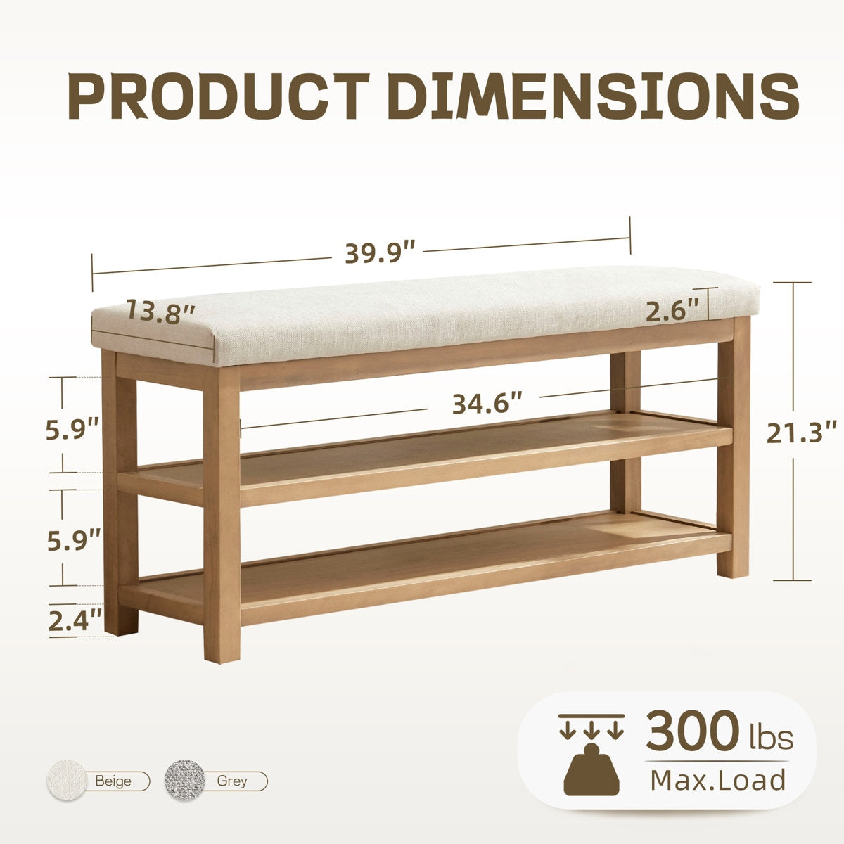 Space-Saving Solid Wood Shoe Bench with Dual Shelves and Comfortable Upholstered Seating