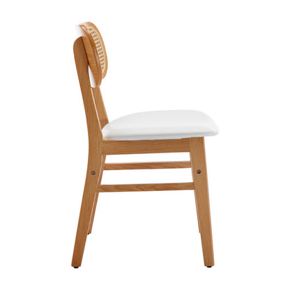 ADOUER WOOD Natural Wood Finish Dining Table with 6 Upholstered Chairs featuring Breathable Cane Backrests