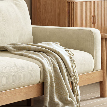 Acacia Wood Modern Sofa with Cotton Upholstery – Natural Elegance