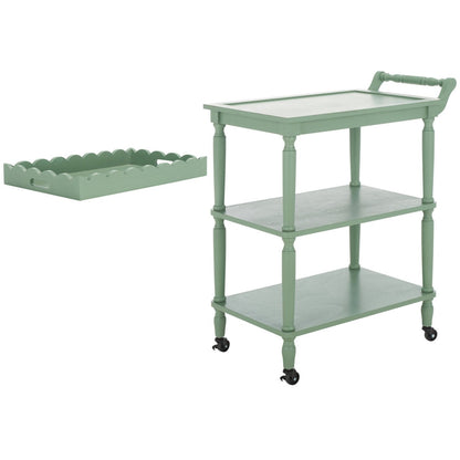 ADOUER WOOD  3-Tier Rolling Bar Cart with Removable Scalloped Tray and Spindle Legs