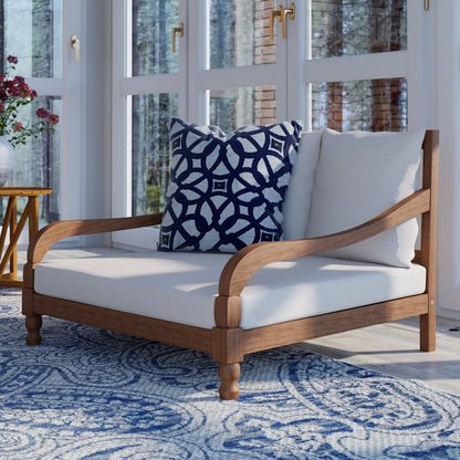 ADOUER WOOD Solid Wood Double Daybed Chaise Lounge with 2 Cushions – Handcrafted 2-Seater Outdoor & Indoor Settee