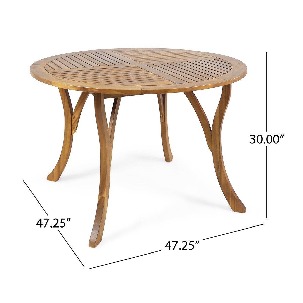 Adouer Wood Round 4-Seater Acacia Wood Patio Dining Set with Slatted Table and Cream Cushioned Armchairs