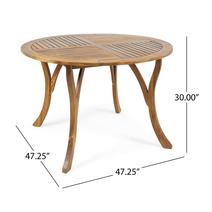 Adouer Wood Round 4-Seater Acacia Wood Patio Dining Set with Slatted Table and Cream Cushioned Armchairs