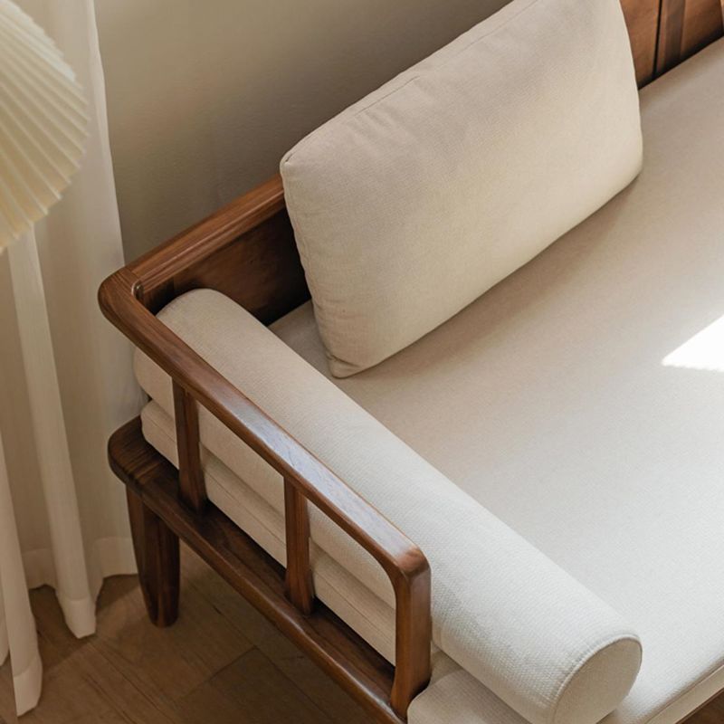 Modern Sheesham Wood 3 Seater Sofa with Comfortable Linen Cushions