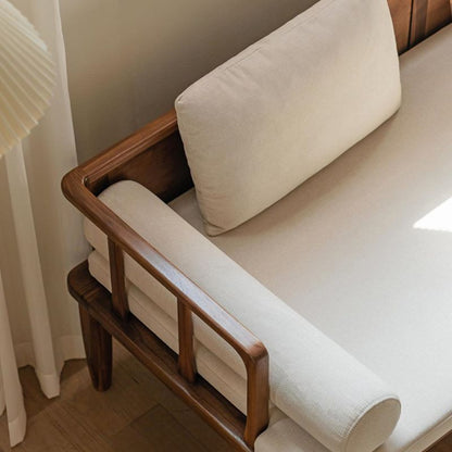 Modern Sheesham Wood 3 Seater Sofa with Comfortable Linen Cushions