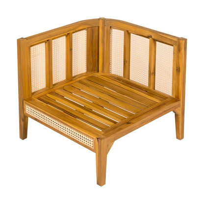 Weather-Resistant Acacia and Cane Outdoor Sofa with Cream Polyester Cushions