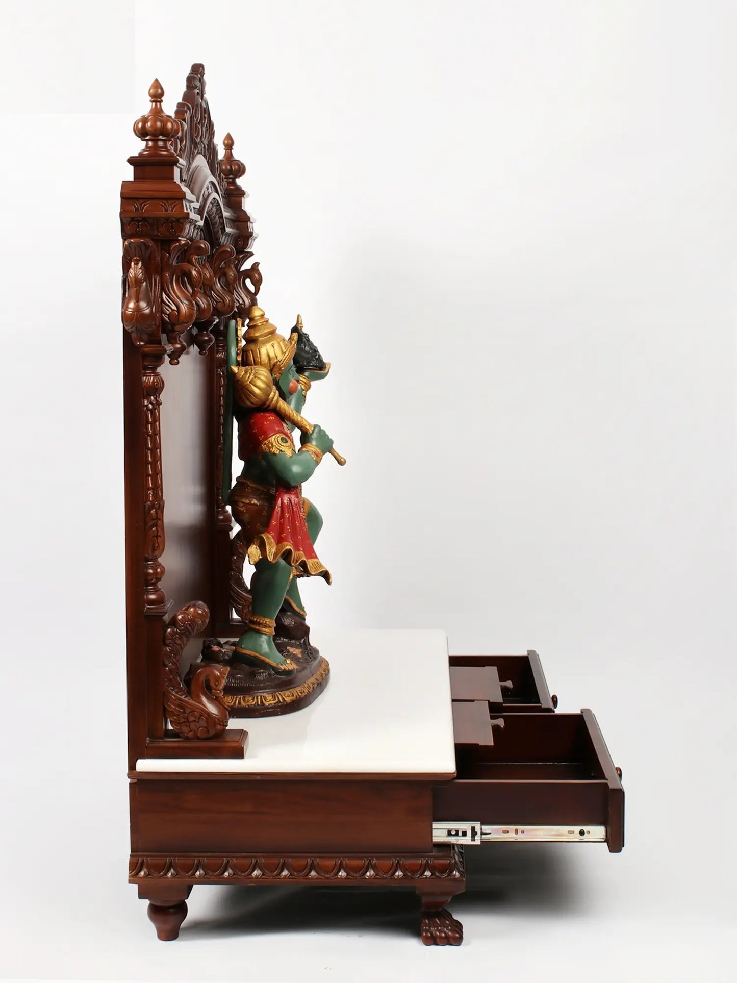 Premium Walnut Finish Sheesham Wood Pooja Mandir with Majestic Arch Design