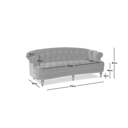 ADOUER WOOD Solid Wood Frame Upholstered Tufted Back 3 Seater Sofa With Backrest