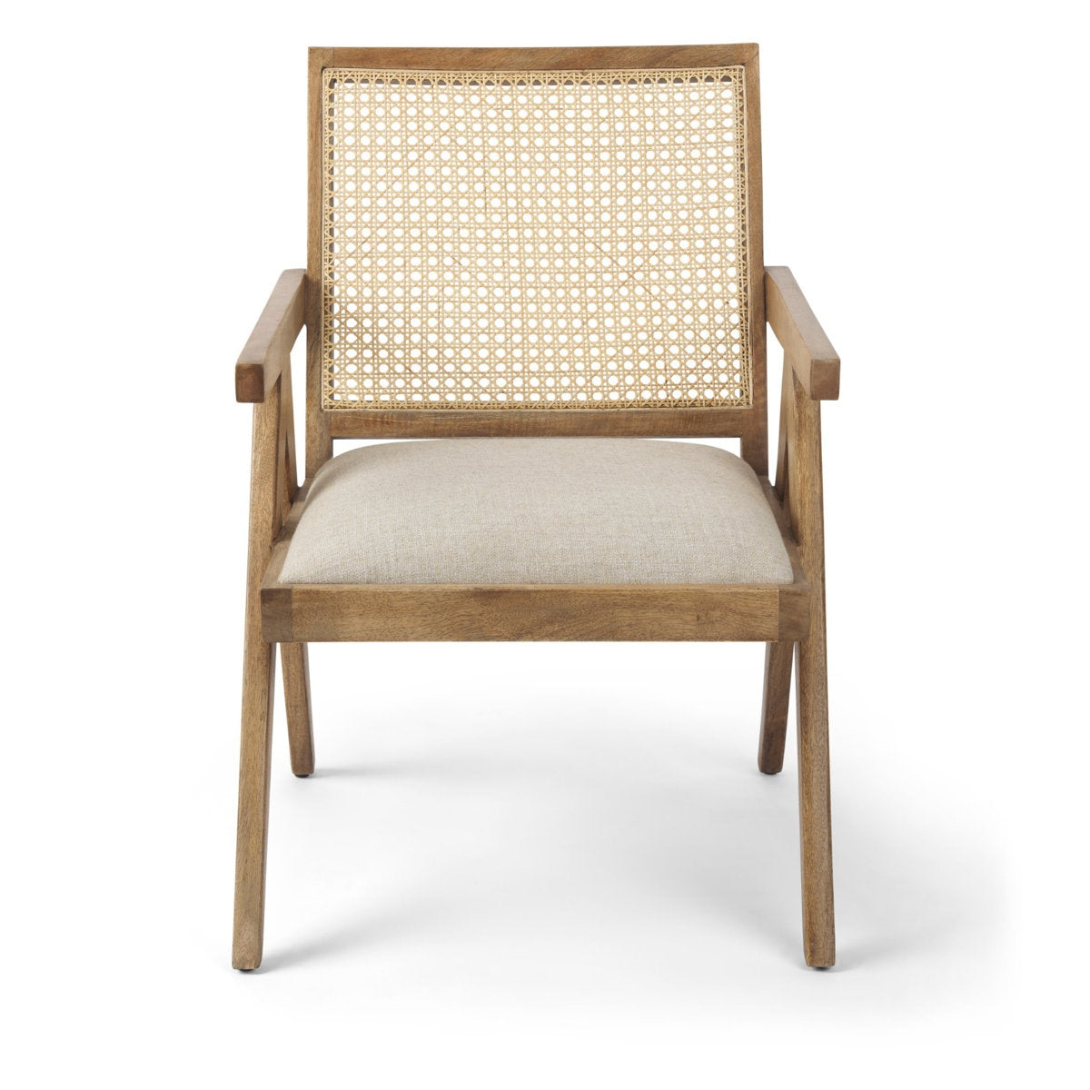 Acacia Wood Cane Back Arm Chair with Cotton Seat