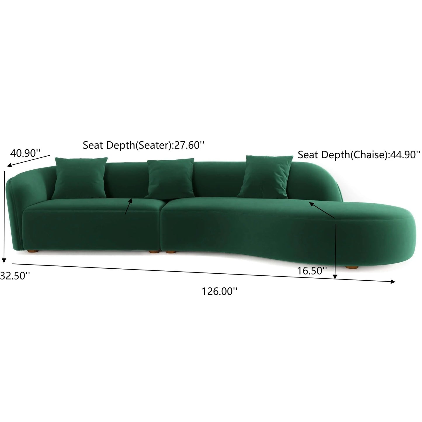 Emerald Velvet Curved Sectional 5 Seater Sofa with Solid Wood Frame
