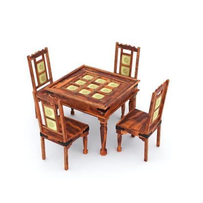 Traditional Sheesham Wood 4-Seater Dining Table with Inlay Detail