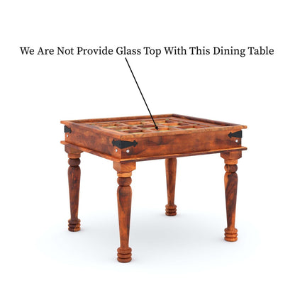Traditional Sheesham Wood 4-Seater Dining Table with Inlay Detail