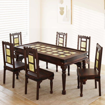 Traditional Sheesham Wood 6-Seater Dining Table with Inlay Detail