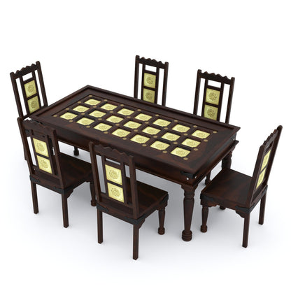 Traditional Sheesham Wood 6-Seater Dining Table with Inlay Detail