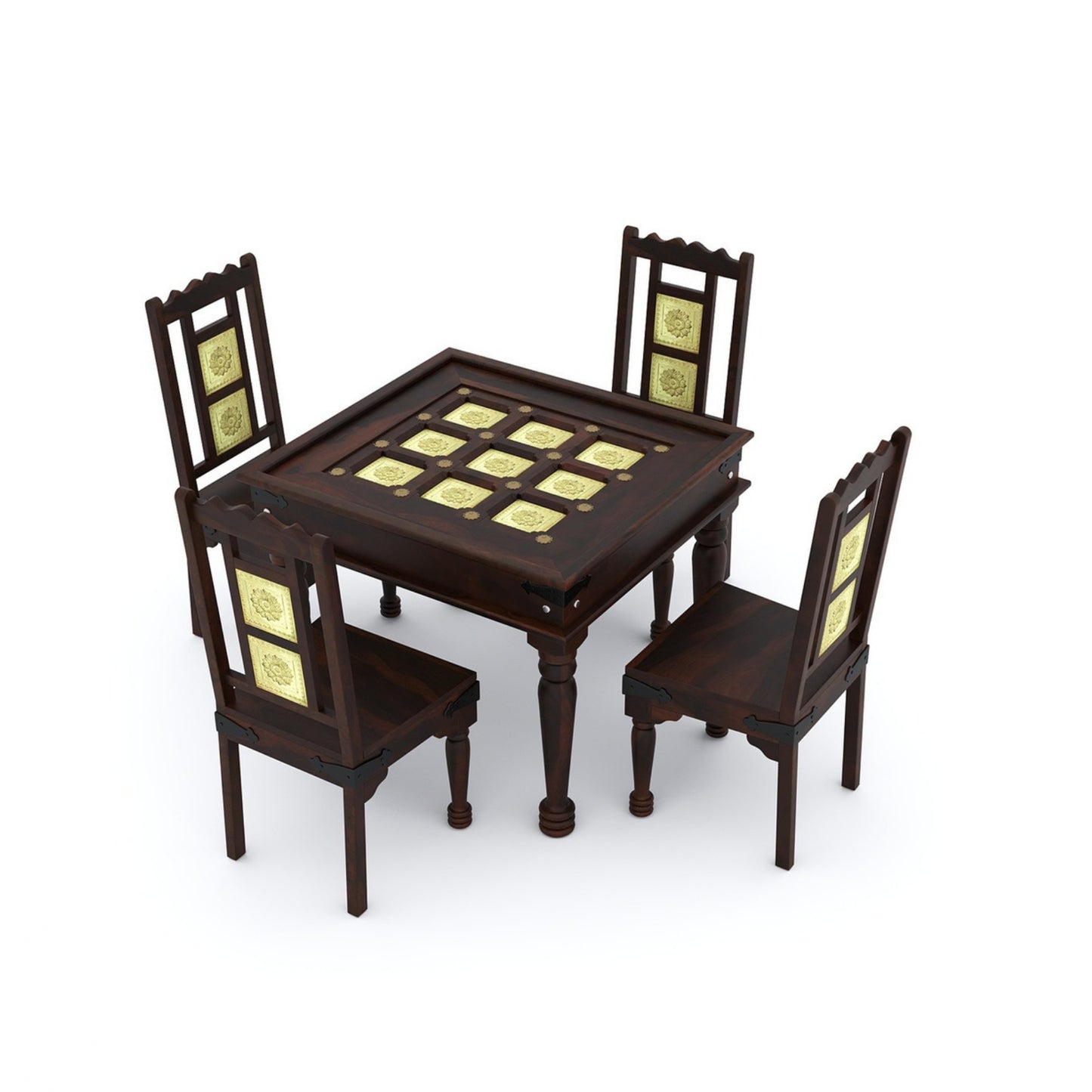 Traditional Sheesham Wood 4-Seater Dining Table with Inlay Detail