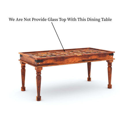 Traditional Sheesham Wood 6-Seater Dining Table with Inlay Detail